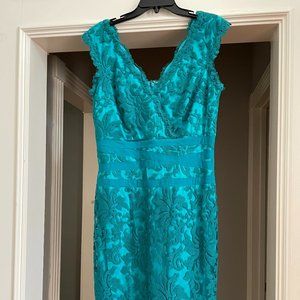 Tadashi Shoji Embroidered Lace Sheath Dress Aqua Style 3K896MX Size 14